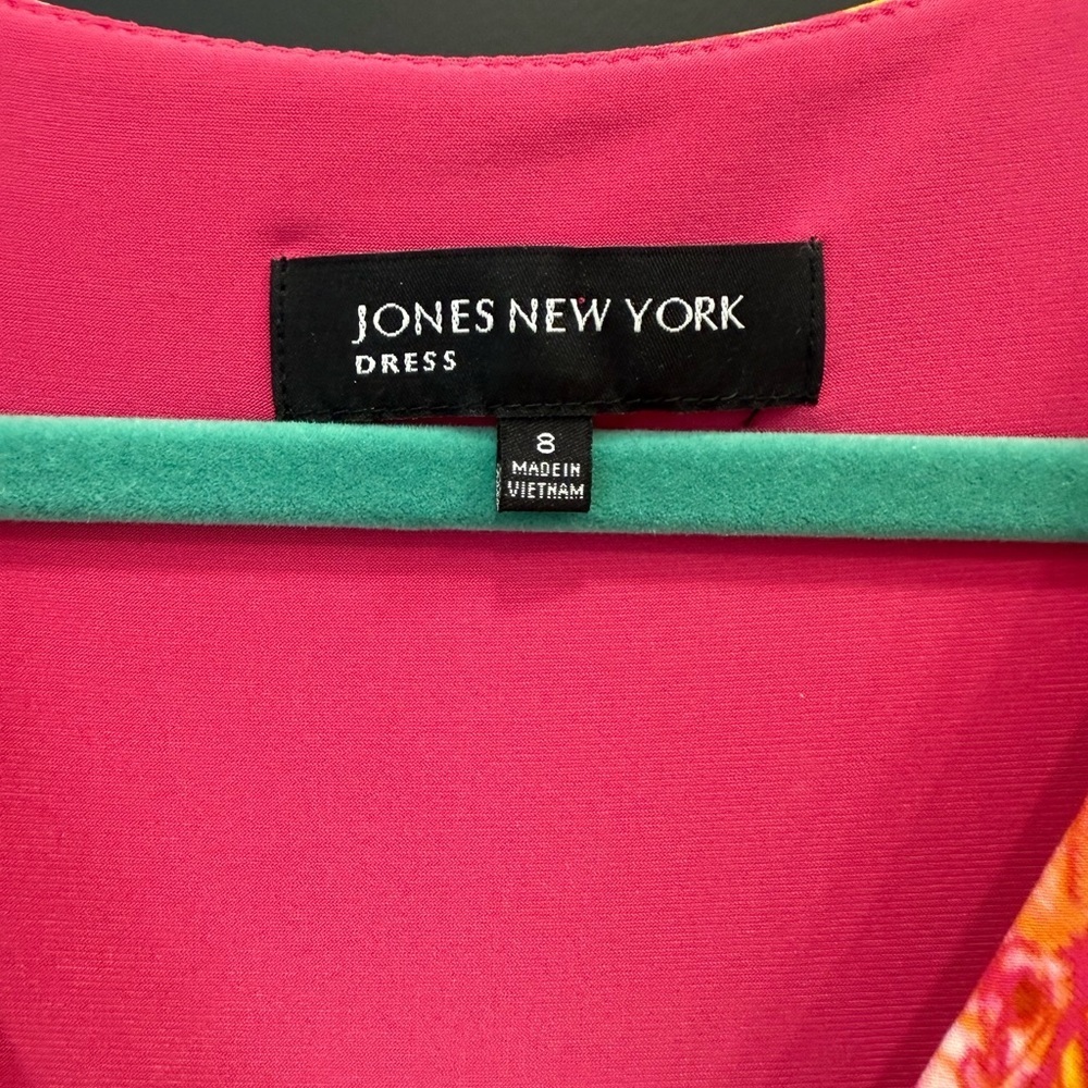 NWT Jones New York Fuchsia Pink and Orange Paisley Midi Dress Size 8 - Picture 3 of 13